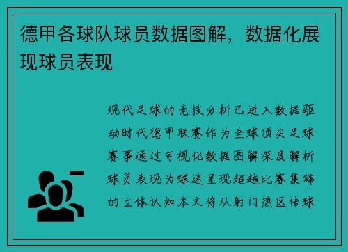 德甲各球队球员数据图解，数据化展现球员表现